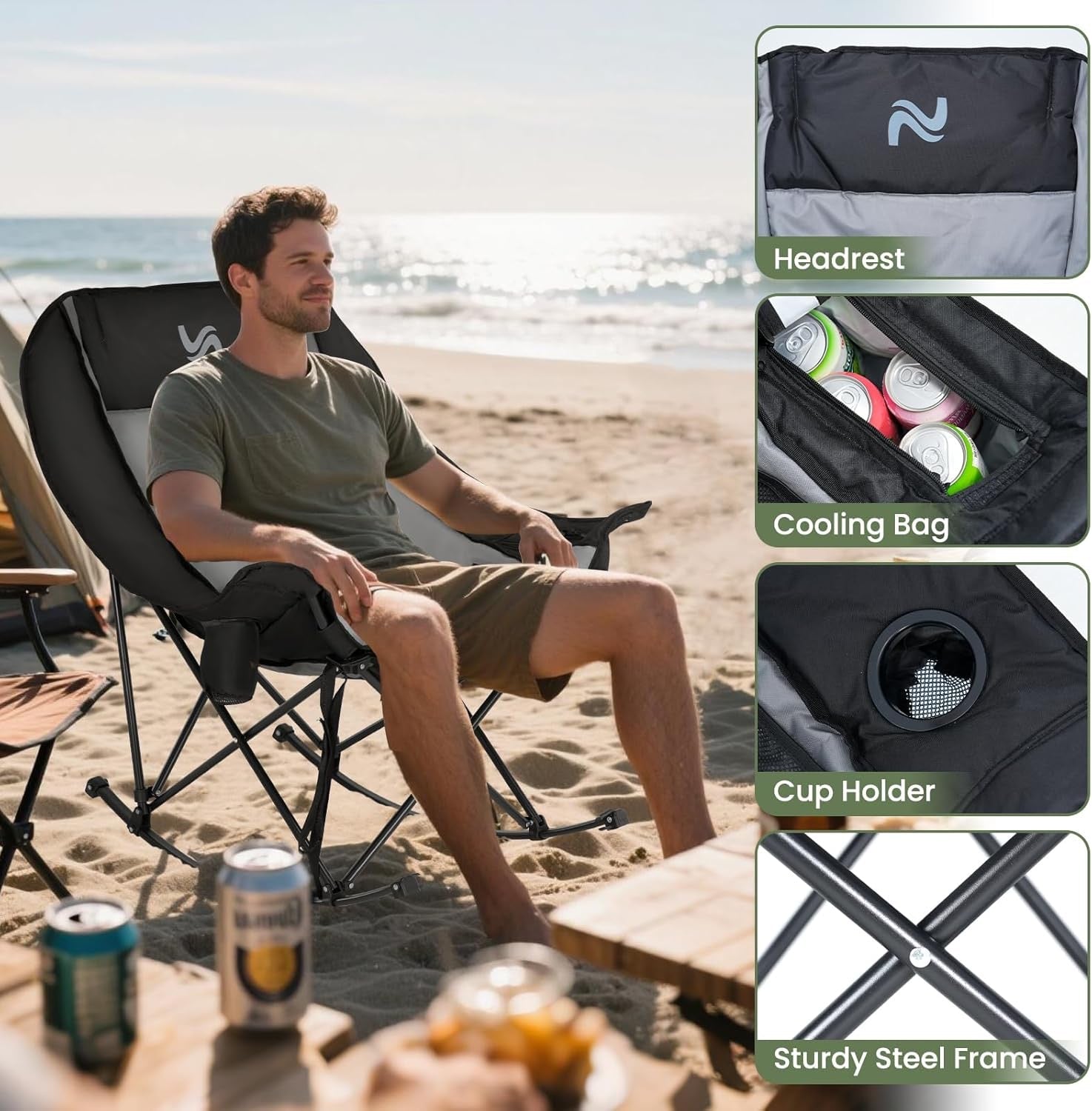 Premium Folding Rocking Camp Chair with Cooler