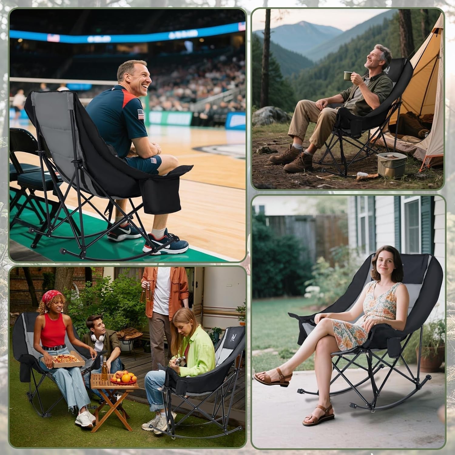 Premium Folding Rocking Camp Chair with Cooler